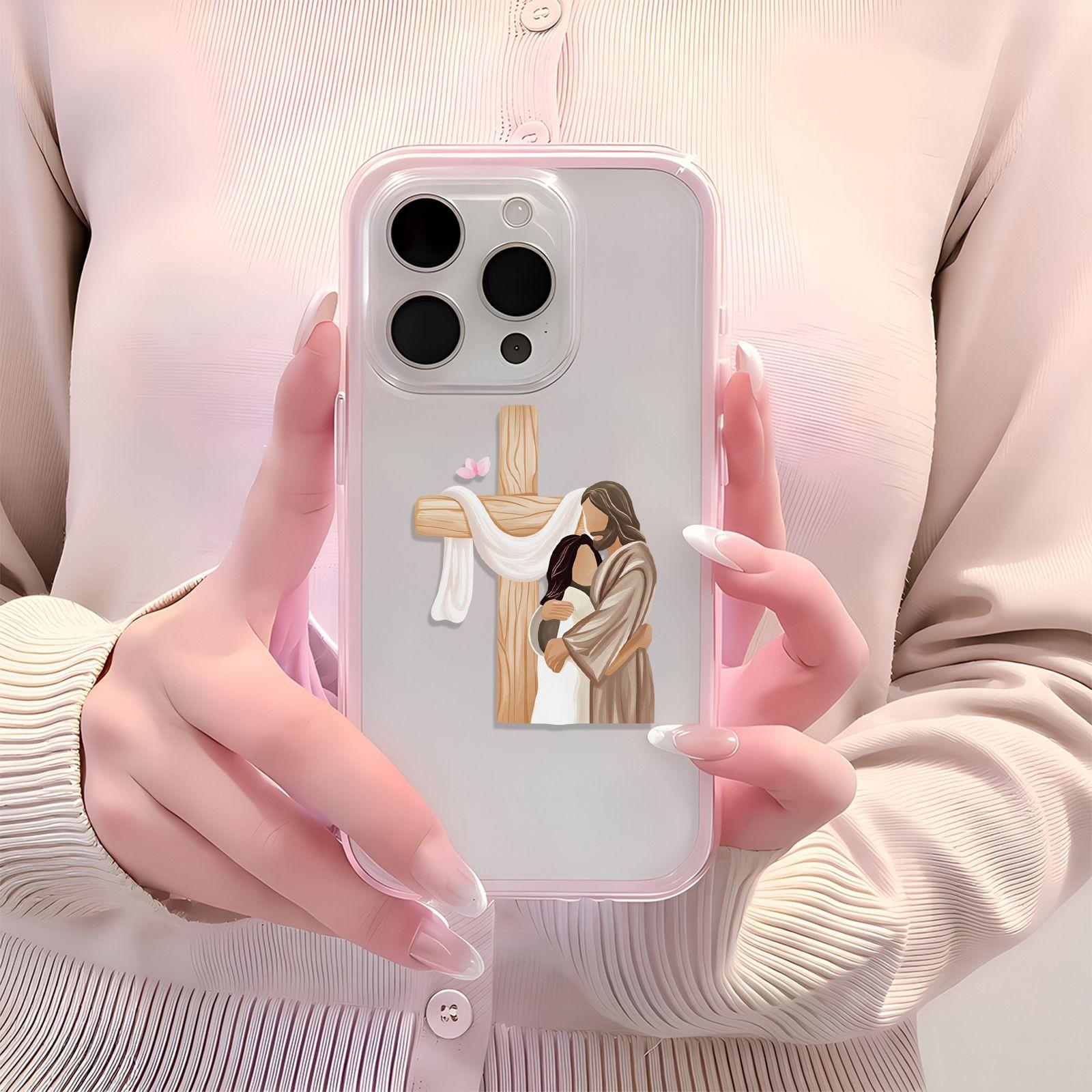 Creative Jesus Cross iPhone Case, Transparent Tpu Full Cover, Religious Design, Fits iPhone 17/16/15/14/13/12/11, Gift Idea