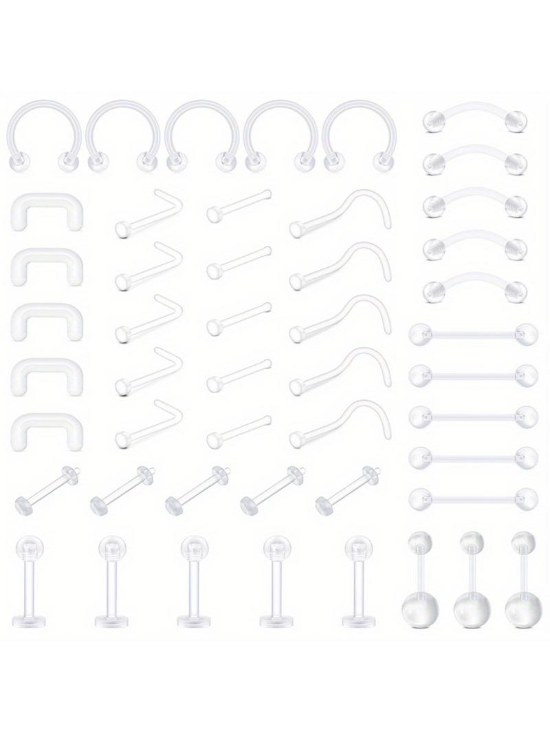 48pcs Clear Nose Ring Bioflex Stud Retainer, Nose Piercing Body Jewelry for Men & Women, Durable Comfortable Design