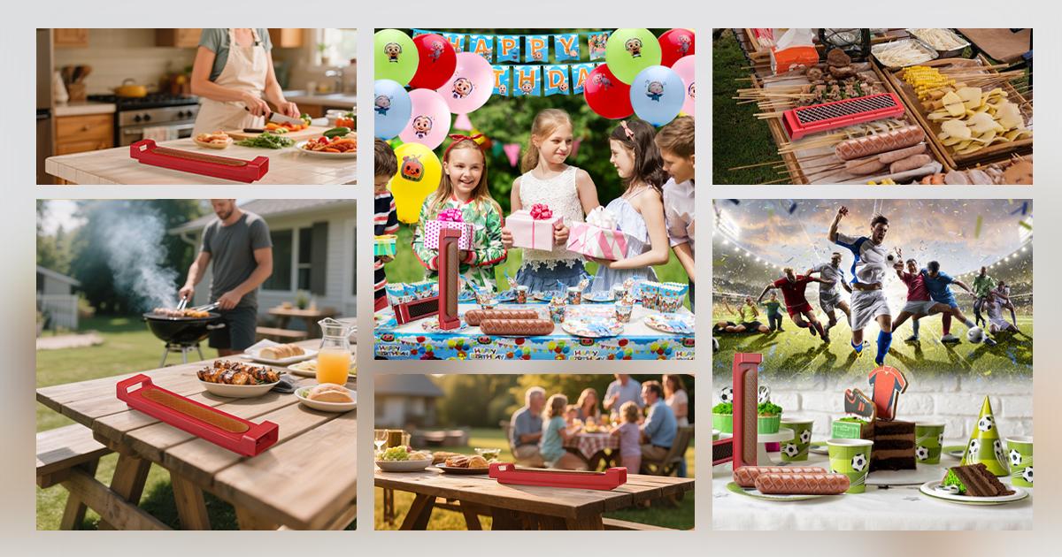 Hot Dog Slicer Criss Cross Red Stainless Steel Blade One-Touch Release BBQ Grilling Picnics Outdoor Cooking Kitchen Backyard Utensils Compact Dishwasher Safe Stylish