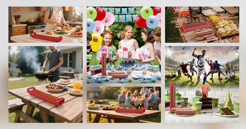 Hot Dog Slicer Criss Cross Red Stainless Steel Blade One-Touch Release BBQ Grilling Picnics Outdoor Cooking Kitchen Backyard Utensils Compact Dishwasher Safe Stylish