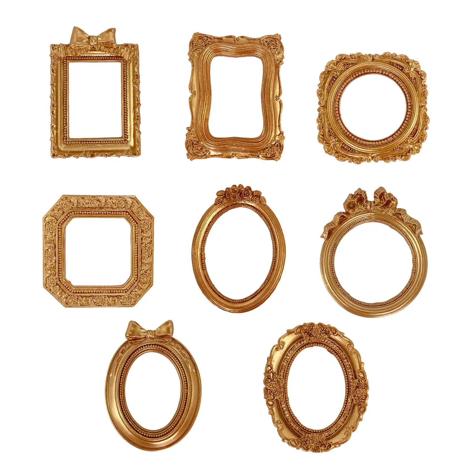GAOMON 8PCS Vintage Gold Picture Frames Set - Small Resin Ornate Victorian Style Mini Photo Frames for Tabletop Display, Antique Gold Decorative Frames Ideal for Wedding and Home Decor