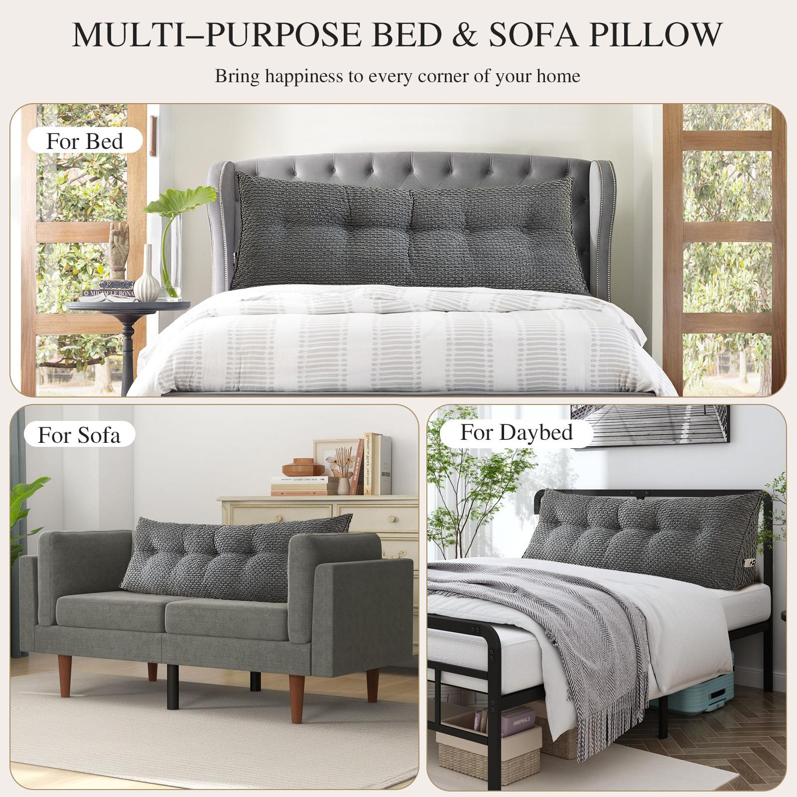 Velvet Headboard Wedge Pillow Sofa Bed Back Support Cushion Reading Bolster Pad with Small Side Pockets