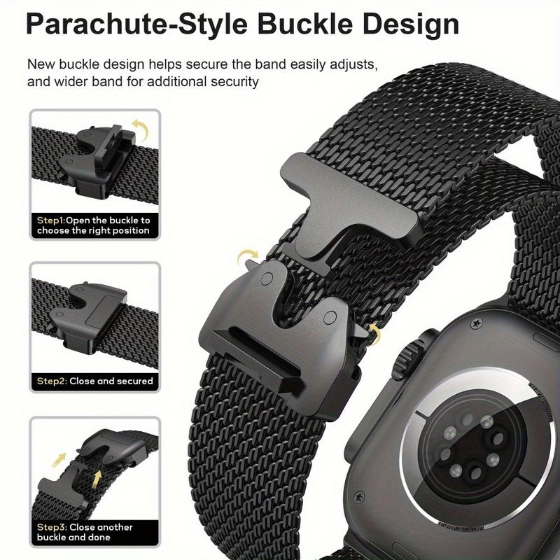 BUREI Milanese Metal Buckle Adjustable Band for iWatch Series 1-11/SE/SE2/Ultra/Ultra2  (38-49mm) - Parachute Style, Unisex Design (Watch Not Included)#TikTokShopHolidayHaul