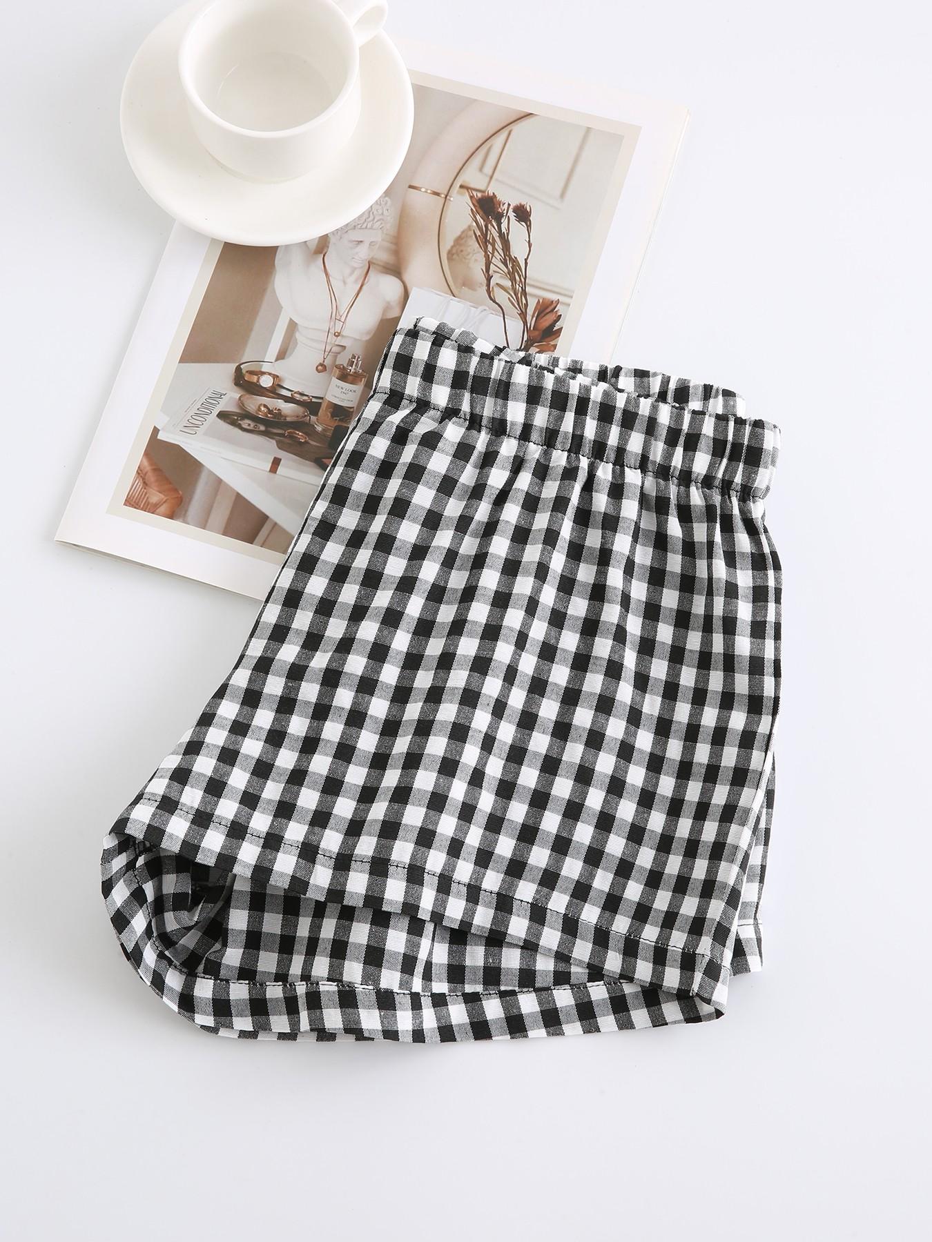 Comfortable Fit Elastic-Waist Gingham Shorts for Everyday Wear, Suitable for Spring and Summer