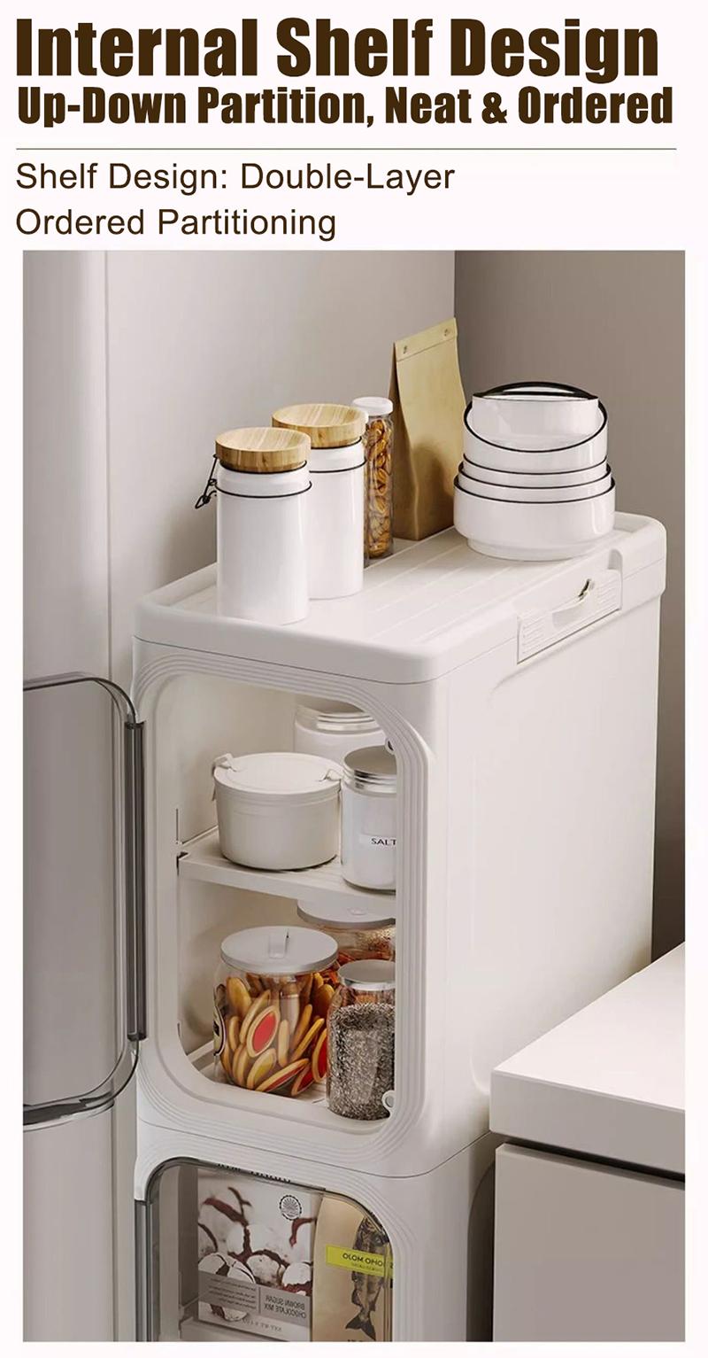 Slimline Storage Box Clear View Door Magnetic Latch Collapsible No Installation Mobile Wheels Space Saver Organizer