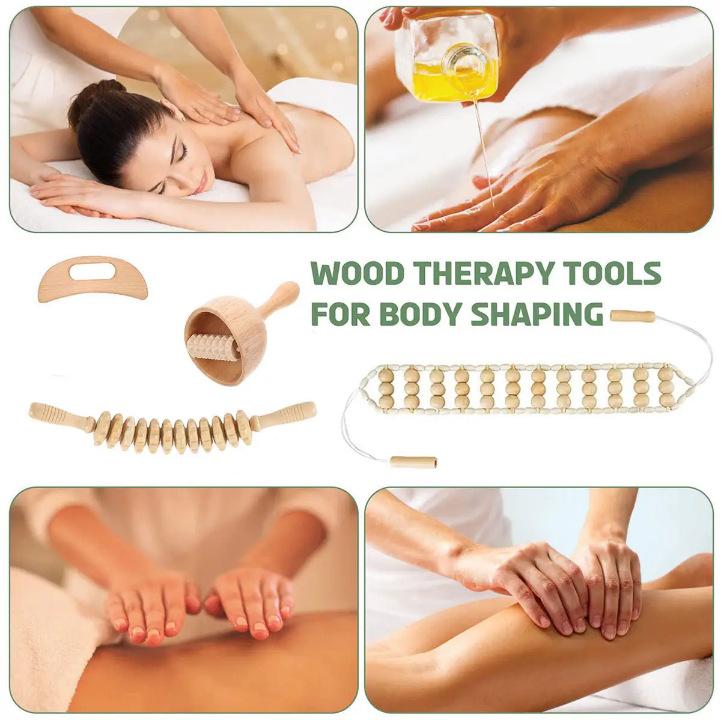 Wooden massager set, nine-wheel massage stick, rolling bar, tendon friction knife, spot.