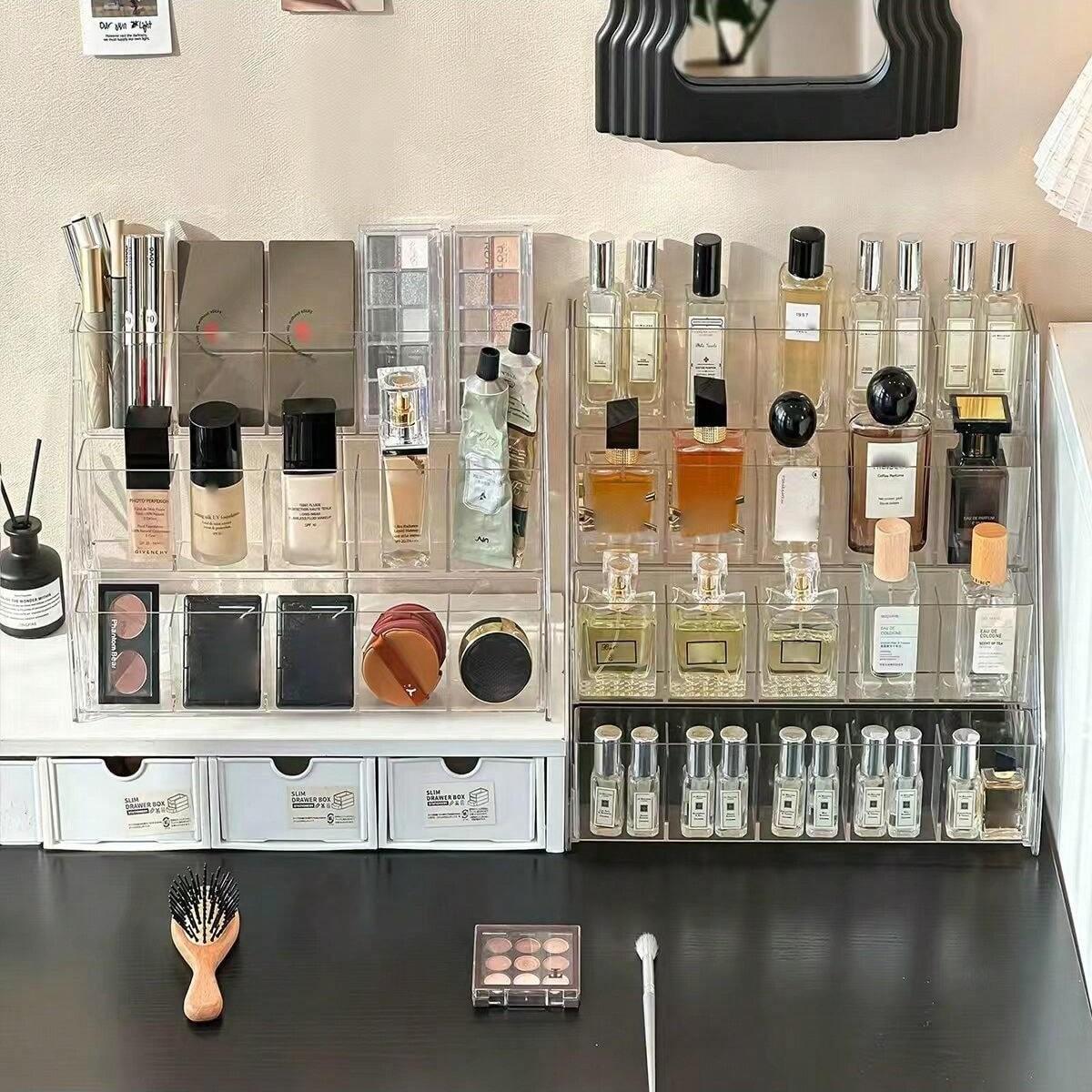 Transparent Acrylic Eyeshadow Palette Organizer, Multi-Layer Cosmetic Storage Rack, Easy Access Drawer Divider, Ideal for Makeup Organization