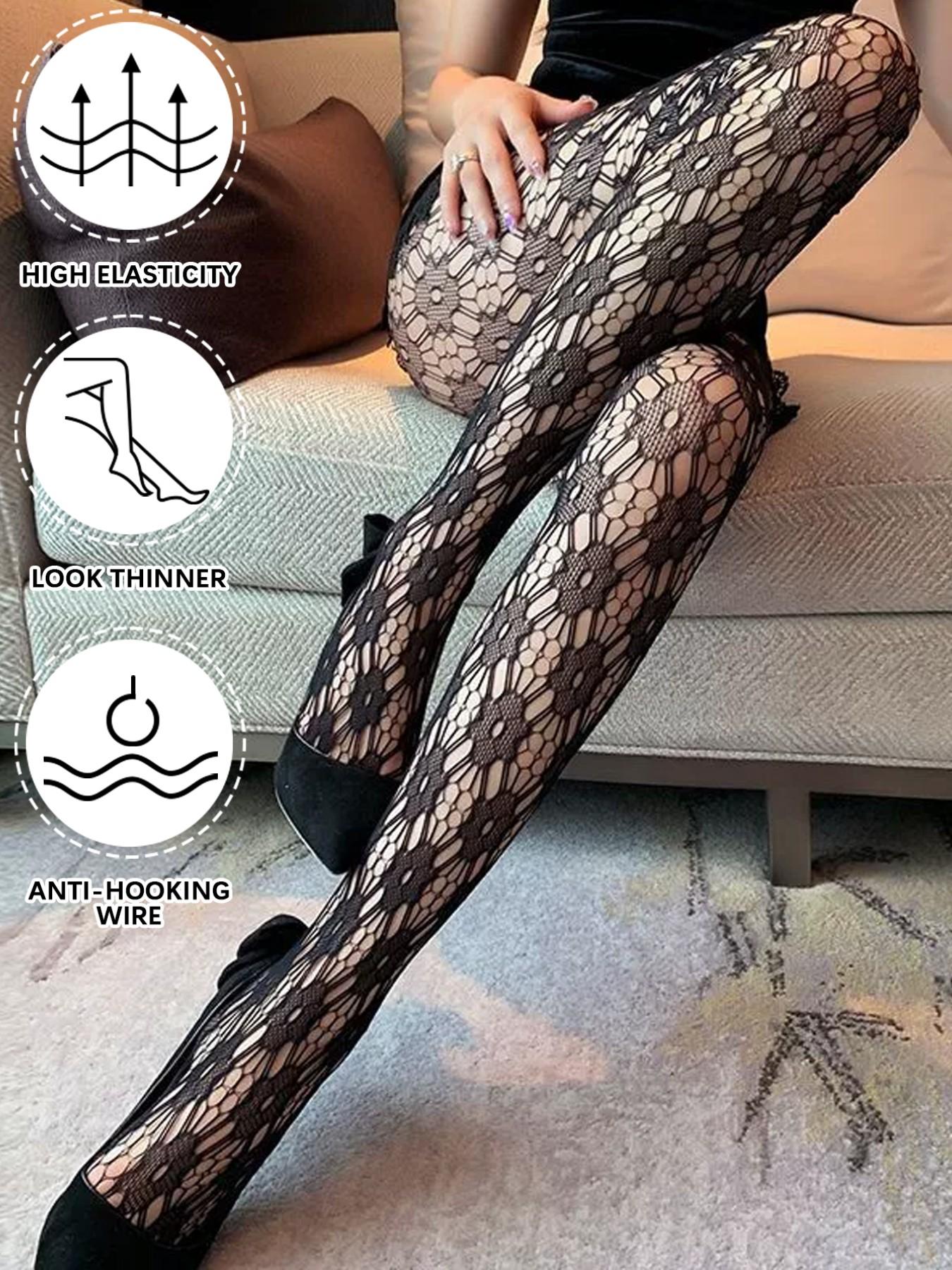 Spring Summer Lace Floral Mesh Stockings, Women's Sexy Hollow Out Fishnet Pantyhose, Casual Wear, Boho Style, Fitted Design