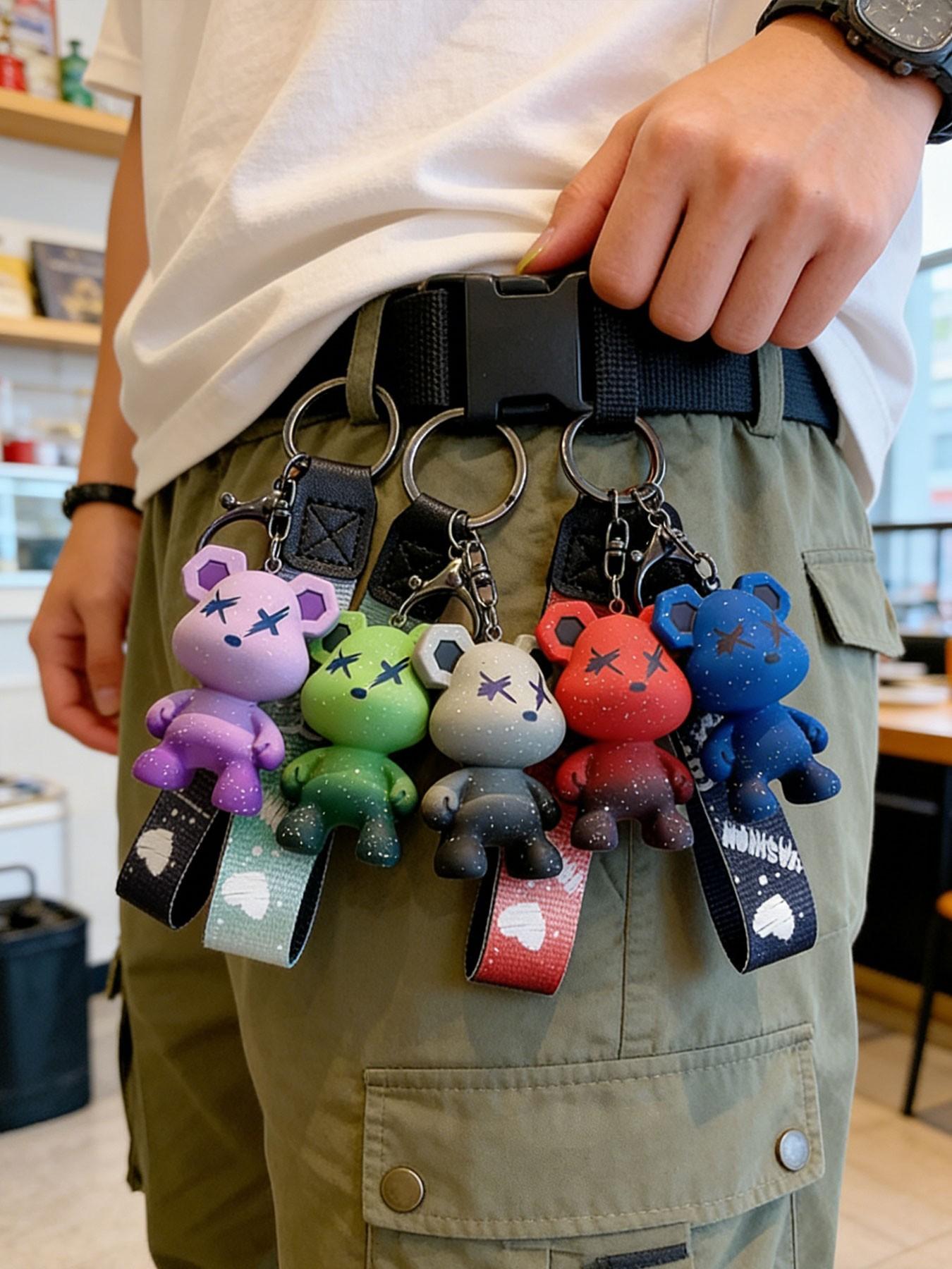 Gradient Starry Sky Bear Keychain, Cool Street Style, Dull-Resistant, Wear-Resistant, Can Hang Backpack/key, Show Personal Attitude