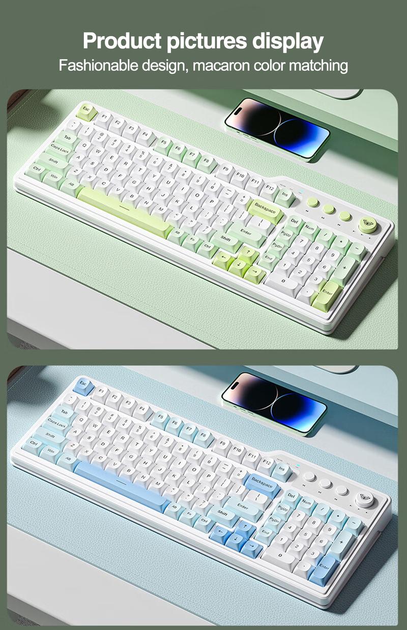 AULA F3099 three-mode, Rechargeable keyboard, 99-key layout, RGB lighting effects, color matching keycaps, ergonomic design, large-capacity battery, light-tone keys suitable for office use, multi-device compatible, plug-and-play, available for computer