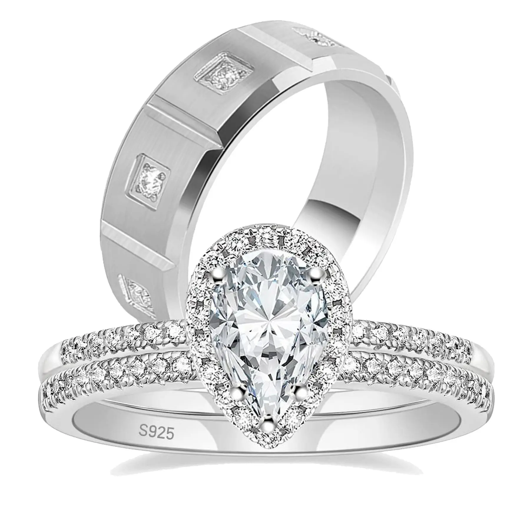 Couple Rings White Gold Plated 925 Sterling Silver Ring 2CT 5A Zirconia Women Wedding Ring Sets Men Wedding Band