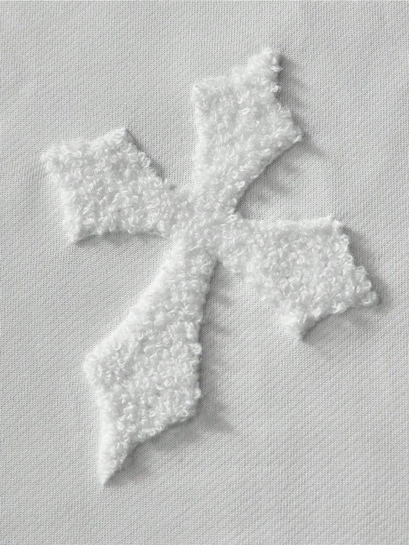 Men's Cross Stitch Embroidered Solid Color Round Neck T-Shirt, Casual Fitted Long Sleeve Top for All Seasons, Sporty College Style Men's Cross Stitch Embroidered Solid Color Round Neck T-Shirt, Casual Fitted Long Sleeve Top for All Seasons, Sporty College Style