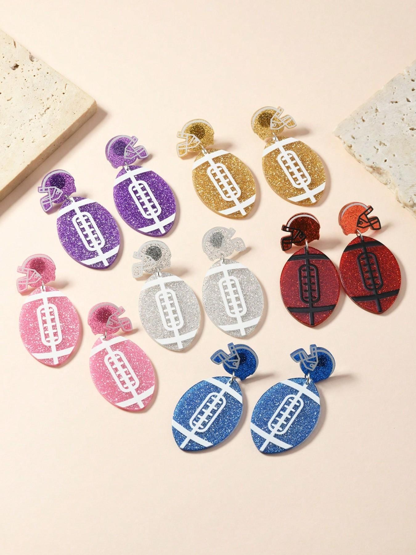 Lightweight Flashing Acrylic Blue Football Helmet Pendant Earrings, Super Bowl Event Jewelry, Daily Wear, Concert, Gift for Football Lovers