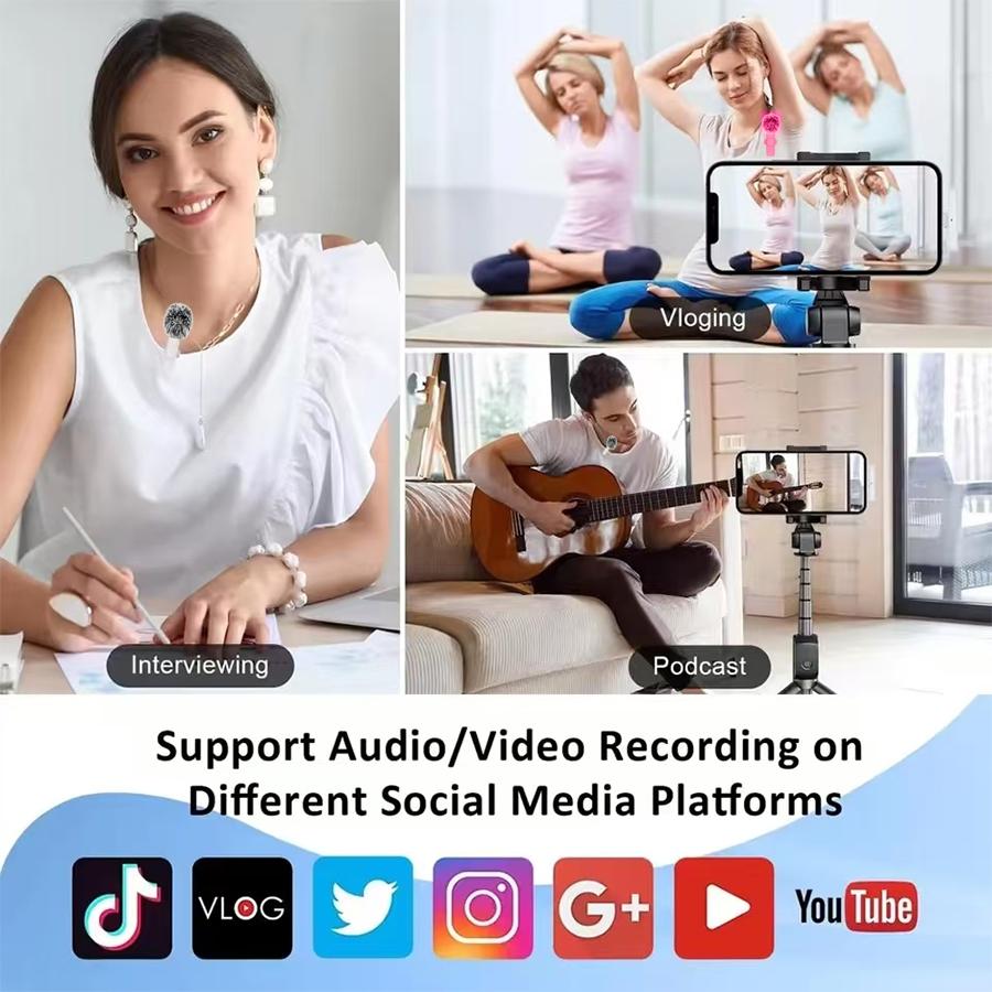 Colorful Wireless Lavalier Microphone, 1 or 2 Pcs Portable Mini Mic for Audio and Video Recording, Compatible with iPhone, Android, PC and Camera, Ideal for Live Streaming and Gaming