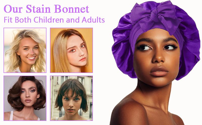 Silk Satin Bonnet for Women Sleeping Cap Double Layer Hair Bonnet with Adjustable Tie Band for Natural Curly Hair Soft Elastic Style Haircare Heatless