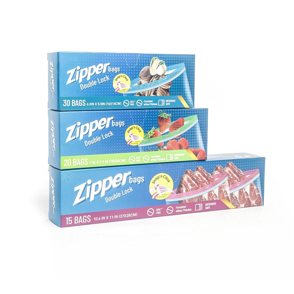 1 box of kitchen standing fresh-keeping freezer bag: food grade PE double ribbed color strip compact bag for refrigerator fresh-keeping/freezing, universal leak proof and moisture-proof, suitable for home people to store and freeze food ingredients