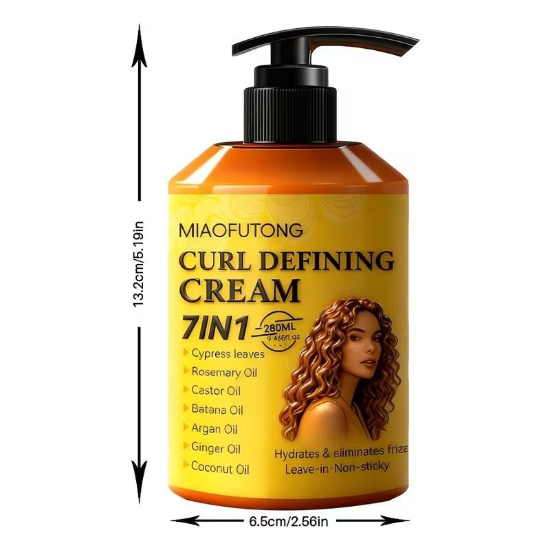 Curl Cream with 7-in-1 Hair Oil - Infused with Biota Essence, Rosemary Oil, Castor Oil, Babassu Oil, Argan Oil, Ginger Oil & Coconut Oil. Deep Moisture, Radiant Shine, Long-Lasting Voluminous Style. Perfect for Waves