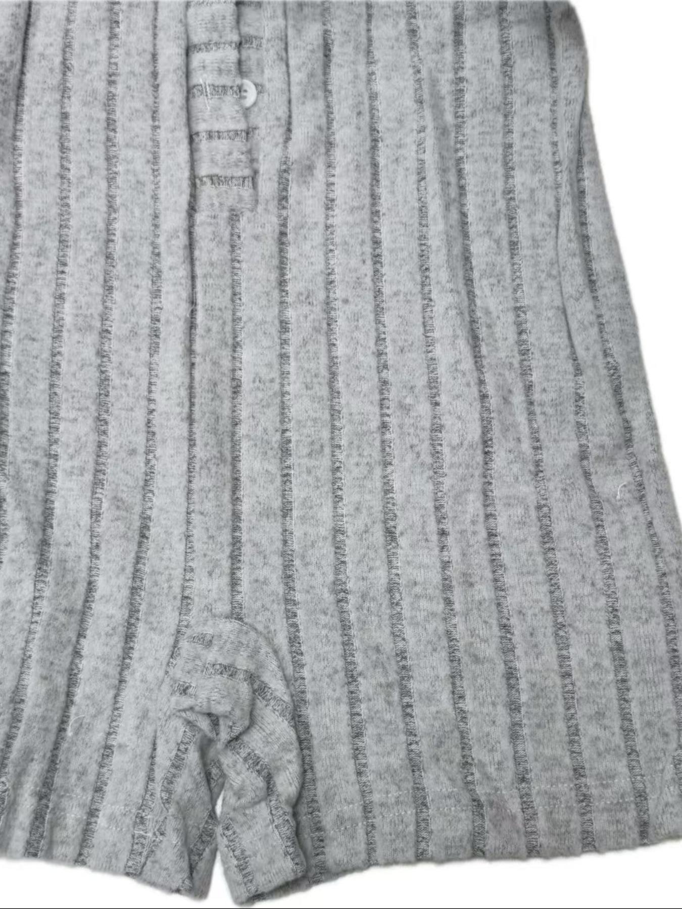 Women's Solid V Neck Snap Button Closure Crotch Sleep Romper, Casual Comfy Short Sleeve Ribbed Onesie for Summer, Ladies Sleepwear for Indoor Wear, Suits