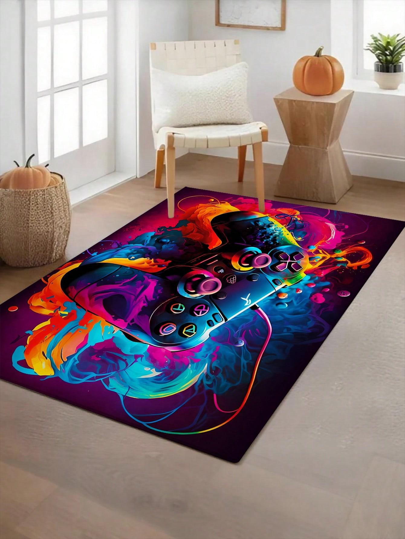 Neon Graffiti Game Controller Flannel Area Rug - Colorful Gaming Print Soft Mat for Living Room, Non-Slip Gamer Home Decor#GameControllerRug #GamingMat #GamerRoomDecor #NeonGraffitiCarpet #NonSlipFlannelRug