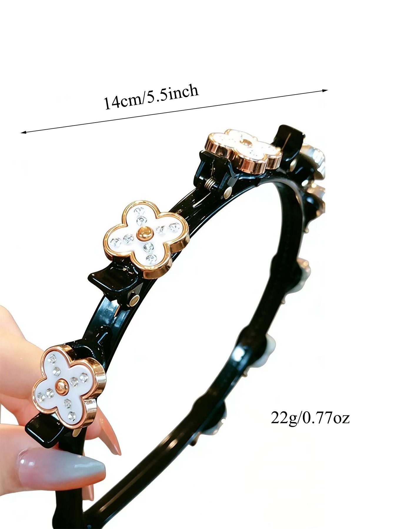 2pcs Women Floral Hair Accessories Set, Four Leaf Clover Casual Geometric Design Headbands & Clips, Perfect for Weddings Parties Daily Wear