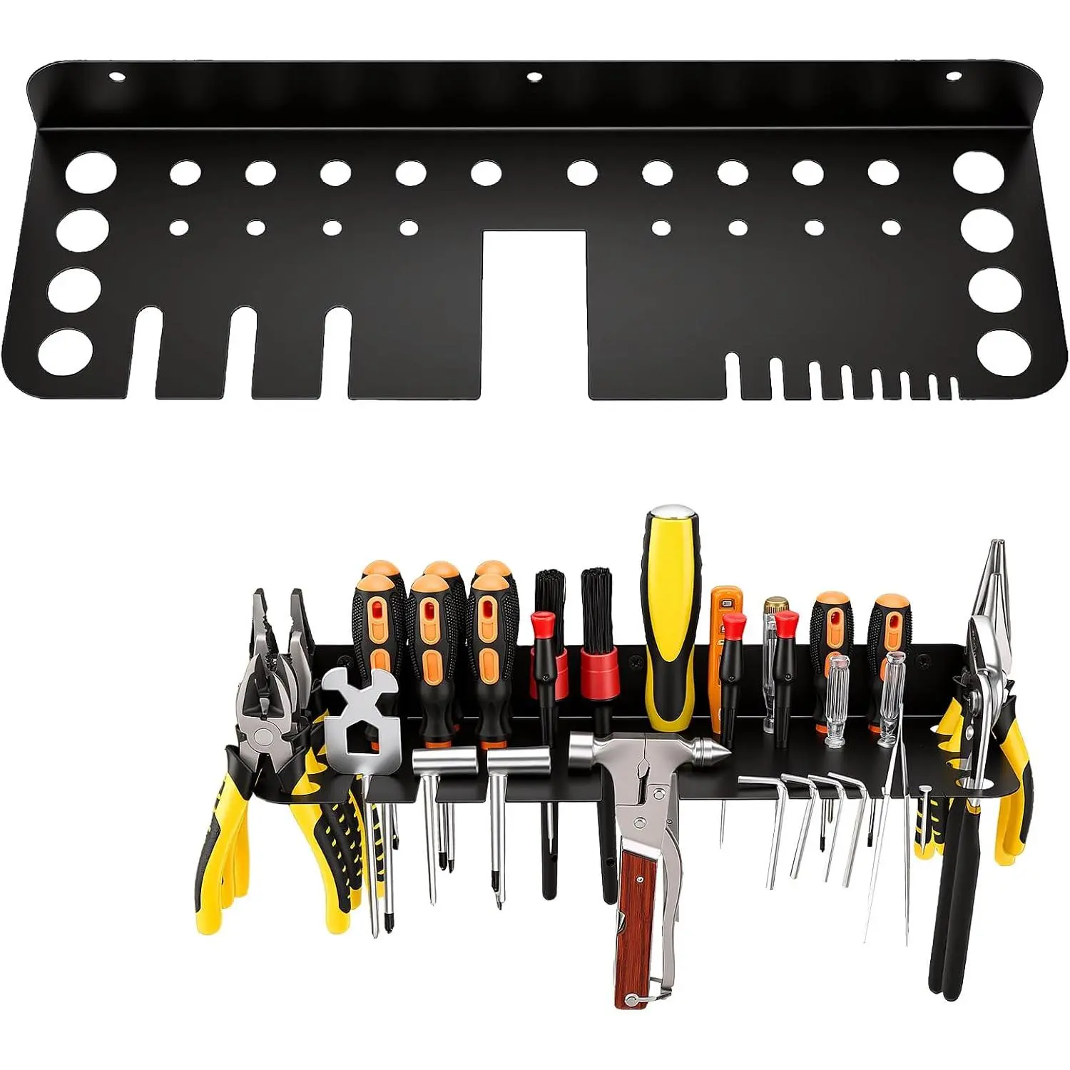 Organizer Wall Mount Metal Pliers Storage Rack Hammer Holder | Hand Tool Organizer Wrench Hammer Storage Rack Heavy Duty Wrench Utility Shelf for Garage Warehouse Workshop  Black
