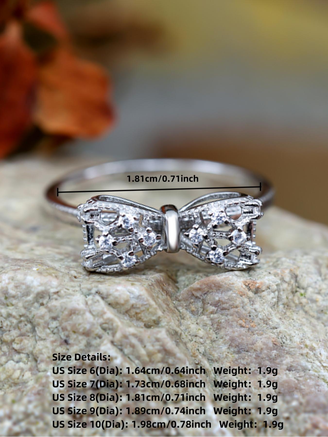 S925 Sterling Silver Cute Bowknot Design Ring, Fashion Rhinestones Decor Elegant Engagement Ring for Women & Girls, Trendy All-match & Exquisite Jewelry for Gift