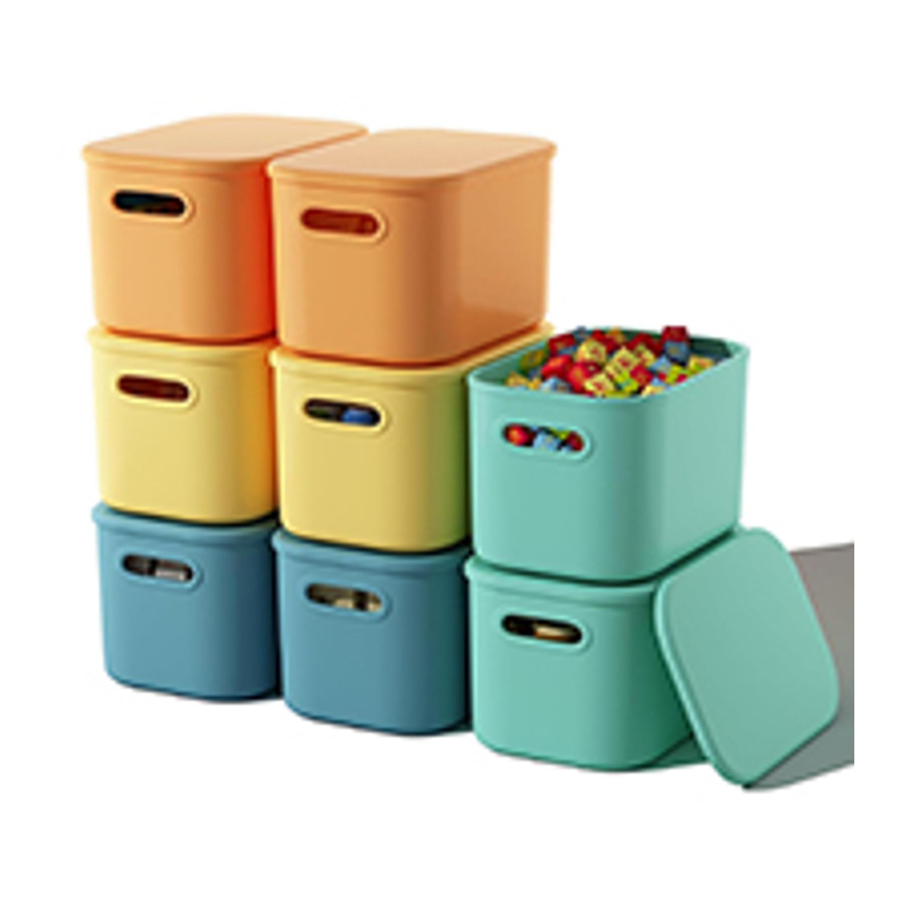 8-Pack Plastic Colorful Stackable Storage Bins with Lids & Handles - Home Organiser for Cabinet, Laundry Room, Shelves; 9.85x6.9x5.7in Craft/Snack Storage Containers