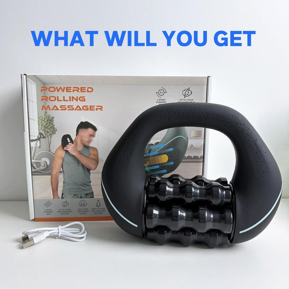Handheld Cordless Electric Muscle Roller Massager, Rechargeable Electric Roller with 3 Speed Settings, Home Fitness Massager for Shoulder, Neck and Legs, Handheld Body Massage Roller