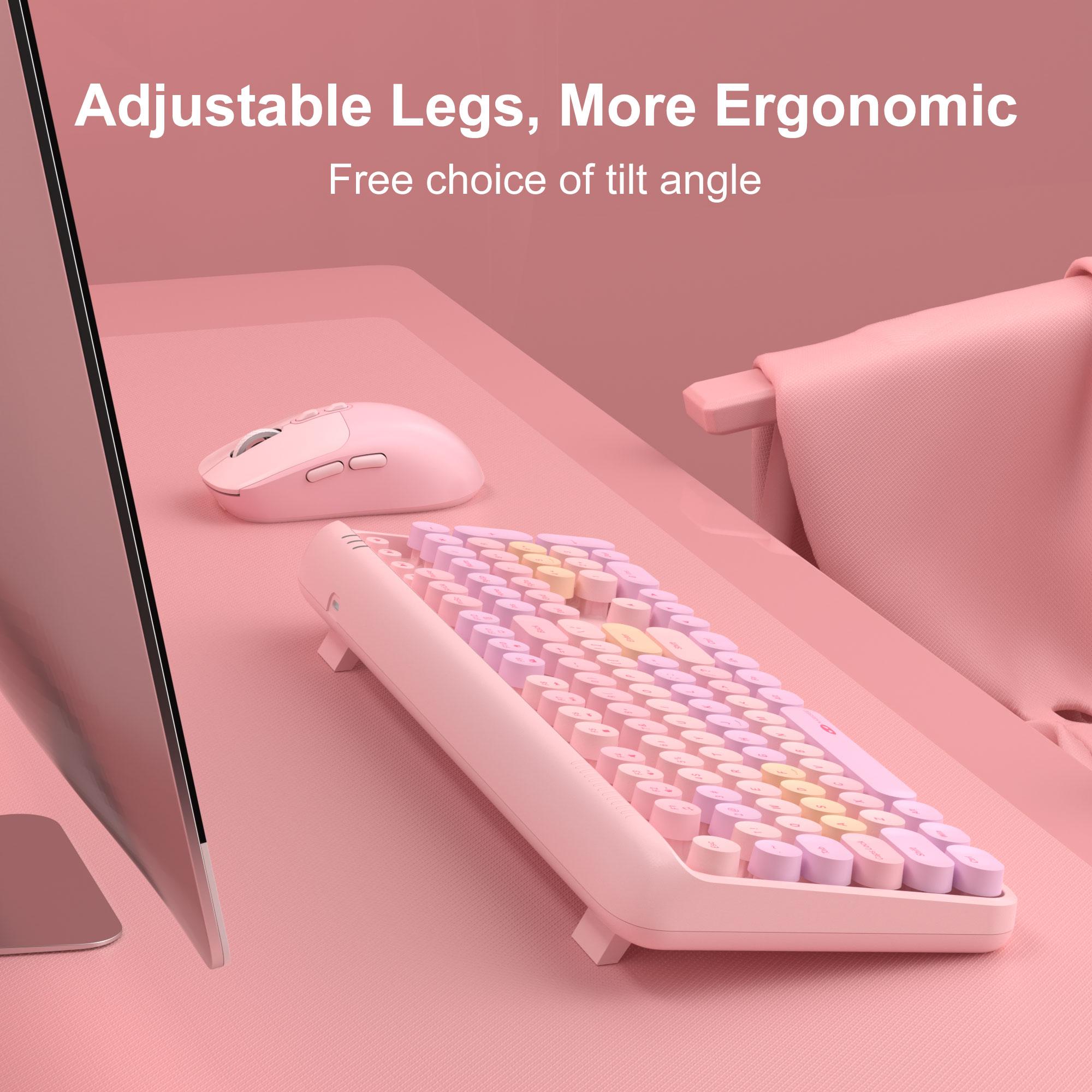 Wireless Keyboard and Mouse Combo Round keycaps Retro Typewriter Keyboard 104 Key Full-Sized Keyboard Automatic Power Saving 2.4GHz Wireless Connection for Mac/Windows/PC