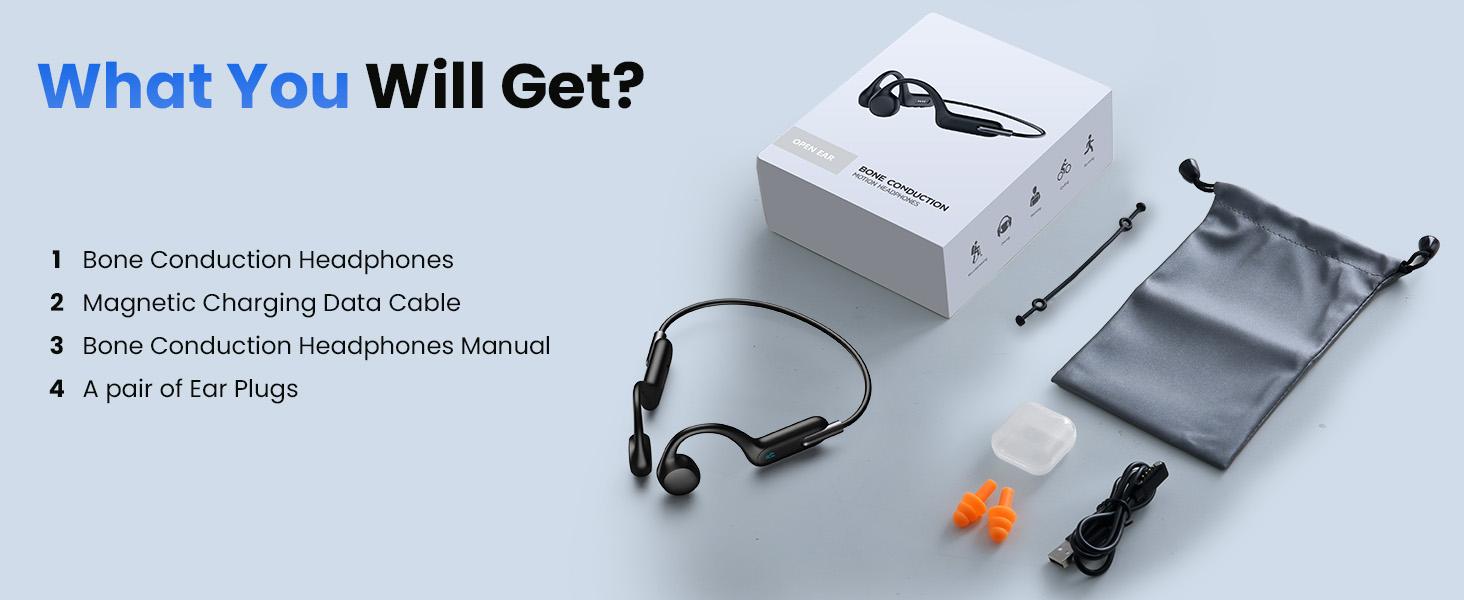 Bone Conduction Headphones, Wireless Open-Ear Headphones, Bluetooth 5.3 with Mic - MP3 Play Built-in 32GB Memory, IPX8 Waterproof Sports Headphones for Gym Workout Swimming Running Cycling.x6-3BY