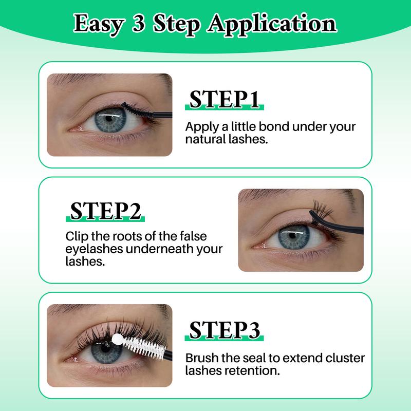 Mixed Length & Styles Individual Lashes Clusters DIY Lash Extensions Kit, 16pcs/set D Curl Cluster Eyelashes & Bond & Seal Lash Glue & Lash Remover & Lash Brush & Tweezers, Makeup Products