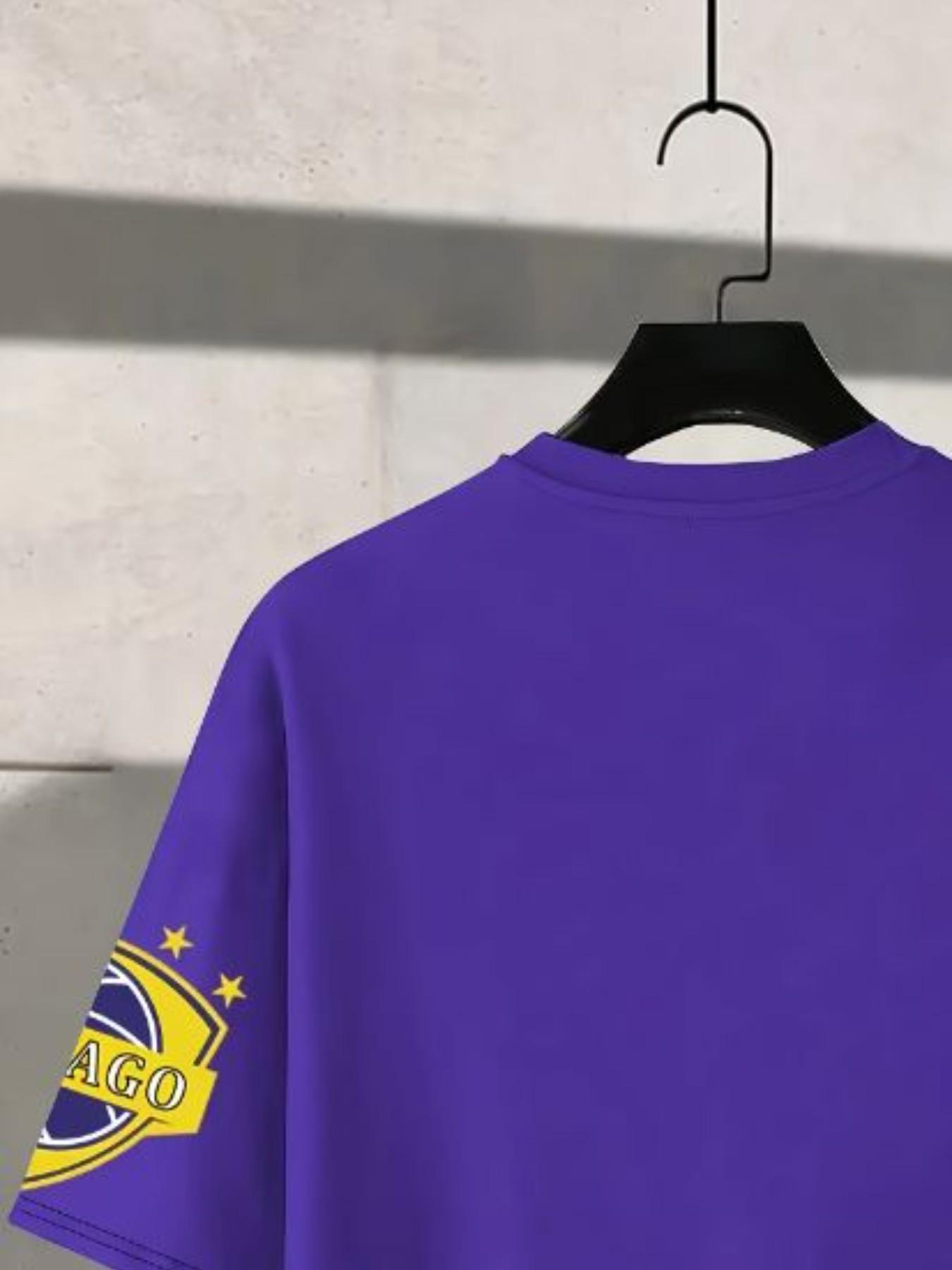 Men's Fashion Round Neck Short Sleeve Set, Chicago Letter Number 23 Digital Print, Summer Casual, Comfortable Vacation Sports Wear