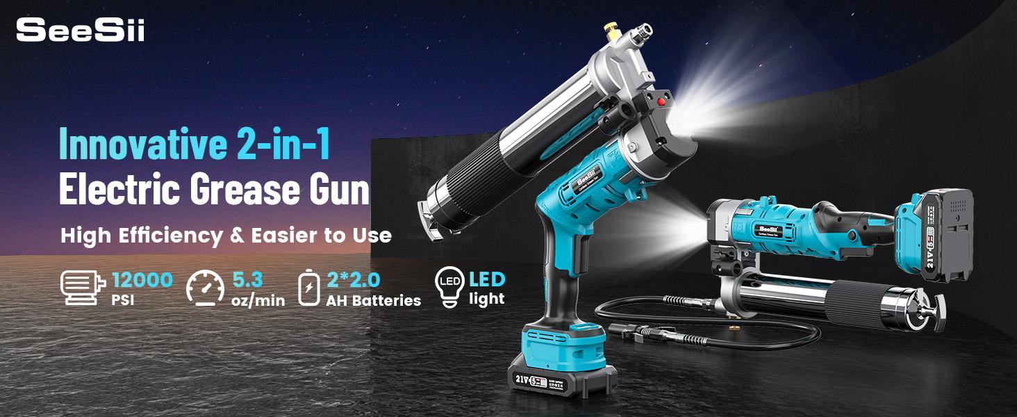 Seesii Cordless Grease Gun, Innovative 2-in-1 Easy-to-Use Electric Grease Gun, 5.3 oz/min 12,000 PSI High-Efficiency Battery Powered Grease Tool Kit, Grease Tool with 2*2.0Ah Batteries and Charger, B003 Black Friday Deals Seesii Cordless Grease Gun, Innovative 2-in-1 Easy-to-Use Electric Grease Gun, 5.3 oz/min 12,000 PSI High-Efficiency Battery Powered Grease Tool Kit, Grease Tool with 2*2.0Ah Batteries and Charger, B003 Black Friday Deals
