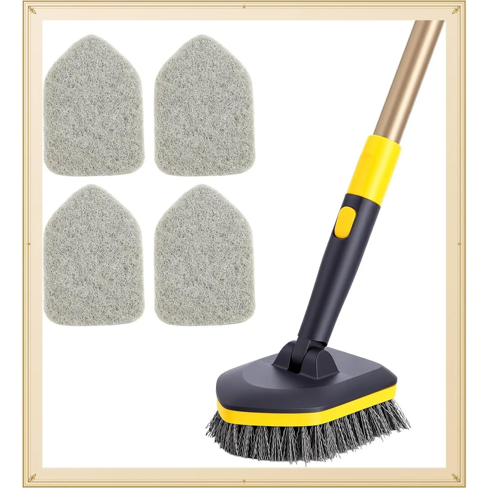 2 in 1 Tub and Tile Scrubber Brush with 4 Scouring Pads, 58.2" Adjustable Telescopic Pole, Stiff Bristles for Cleaning Bathroom Kitchen Toilet Wall Tub Tile Sink, Non ScratchGift