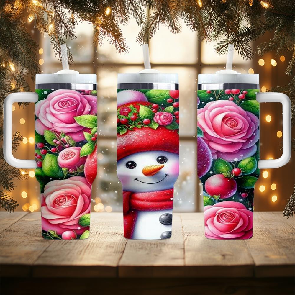 1pc Christmas water bottle, cartoon snowman, portable insulated stainless steel straw cup with handle, car mug, outdoor mug, travel mug, cup - Christmas and Valentine's Day gift, back-to-school for students (straw inside the cup).