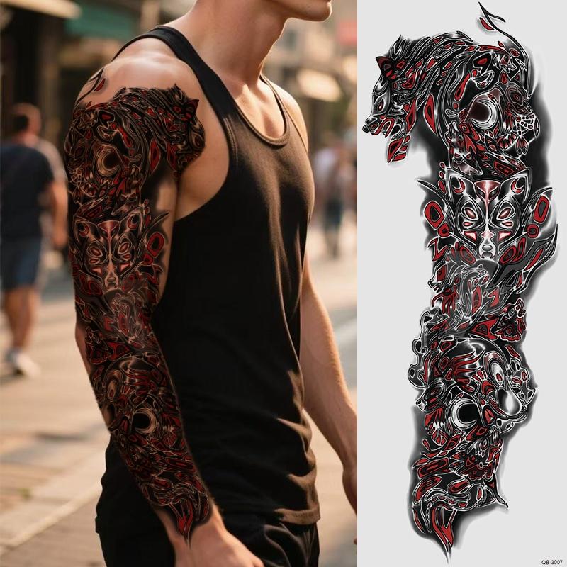 2 Full Arm Mechanical Temporary Tattoo Stickers, Fake Tattoo, Waterproof Temporary Tattoos, Mystical Tiger & Gear Design, Waterproof Long-Lasting, for Men & Women, Daily Use
