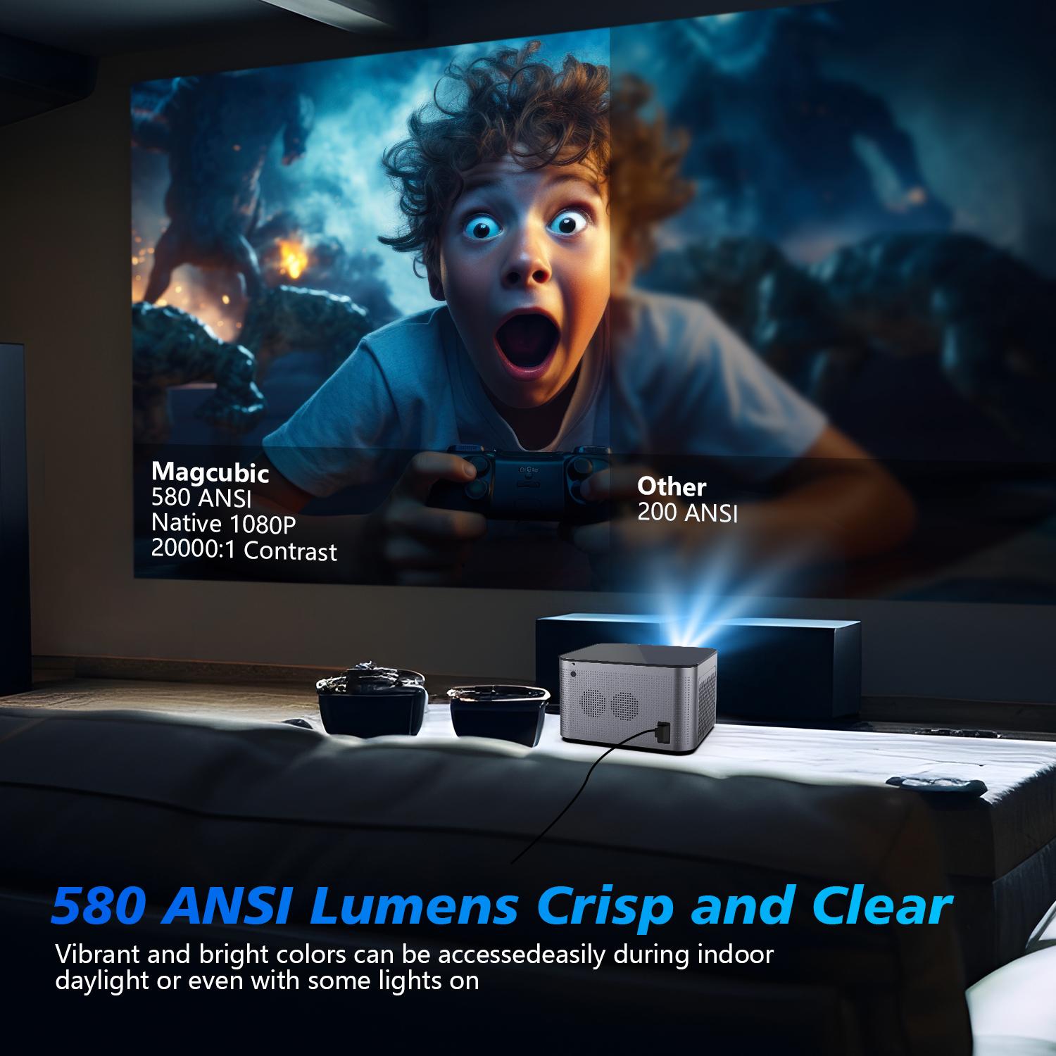 Magcubic 580ANSI HY350 Projector Native 1080P Android 11 Wifi6 Voice Control 4K Videosource Supported Allwinner H713 Electronic Focus BT5.0 Home Cinema Entertainment #TikTokShopBackToSchool,back to school,back to school haul