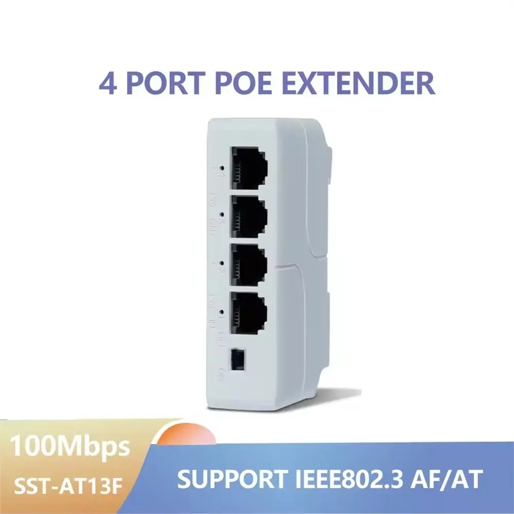 4-Port Poe Extender 10/100/1000mbps, Ieee802.3af Plug-And-Play, Network Switch Repeater for Poe Switch Nvr Ip Camera, Model T89