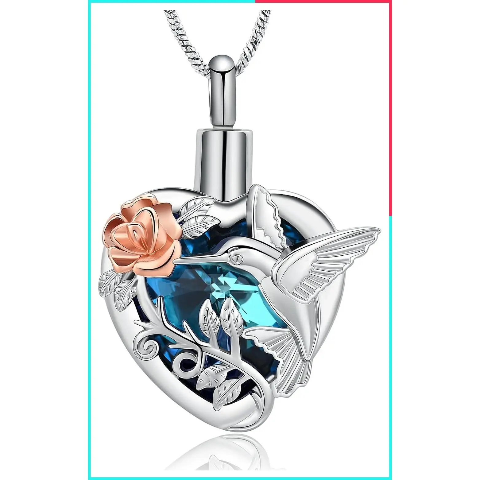 Hummingbird Crystal Heart Urn Ashes Necklace, Memorial Cremation Jewelry Keepsake for Women Men, Sympathy Gift for Loved One