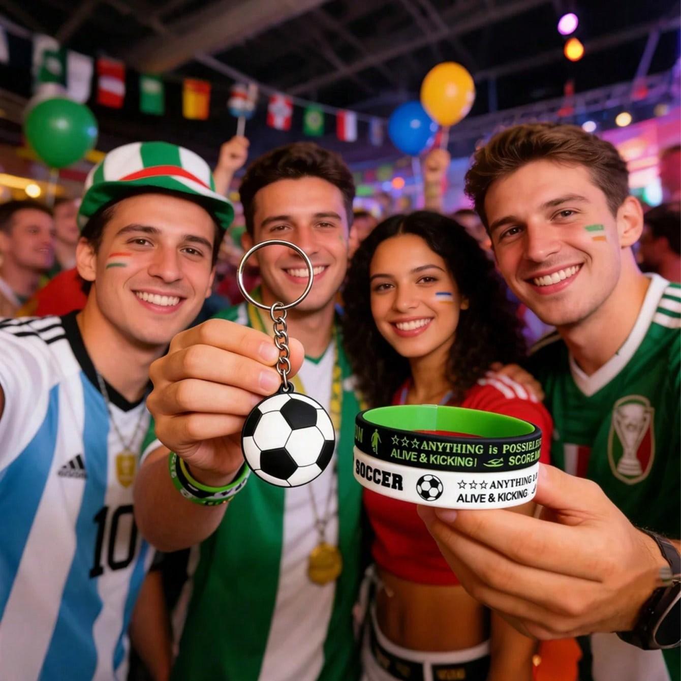Football Party Gift Set, Includes Silicone Wristband and Keychain, Football Champion Wristband Set, Perfect for Parties and Matches