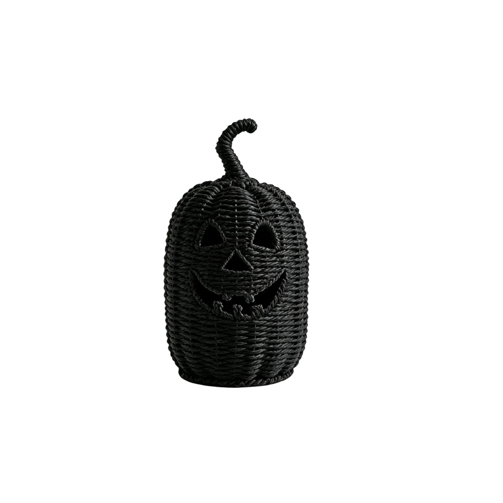 1PC Woven Black Pumpkin Jack-o'-Lantern Candle Holder, Halloween Tabletop Tealight Holder, Home & Party Decor Ornament, Tea Light Candle Holders