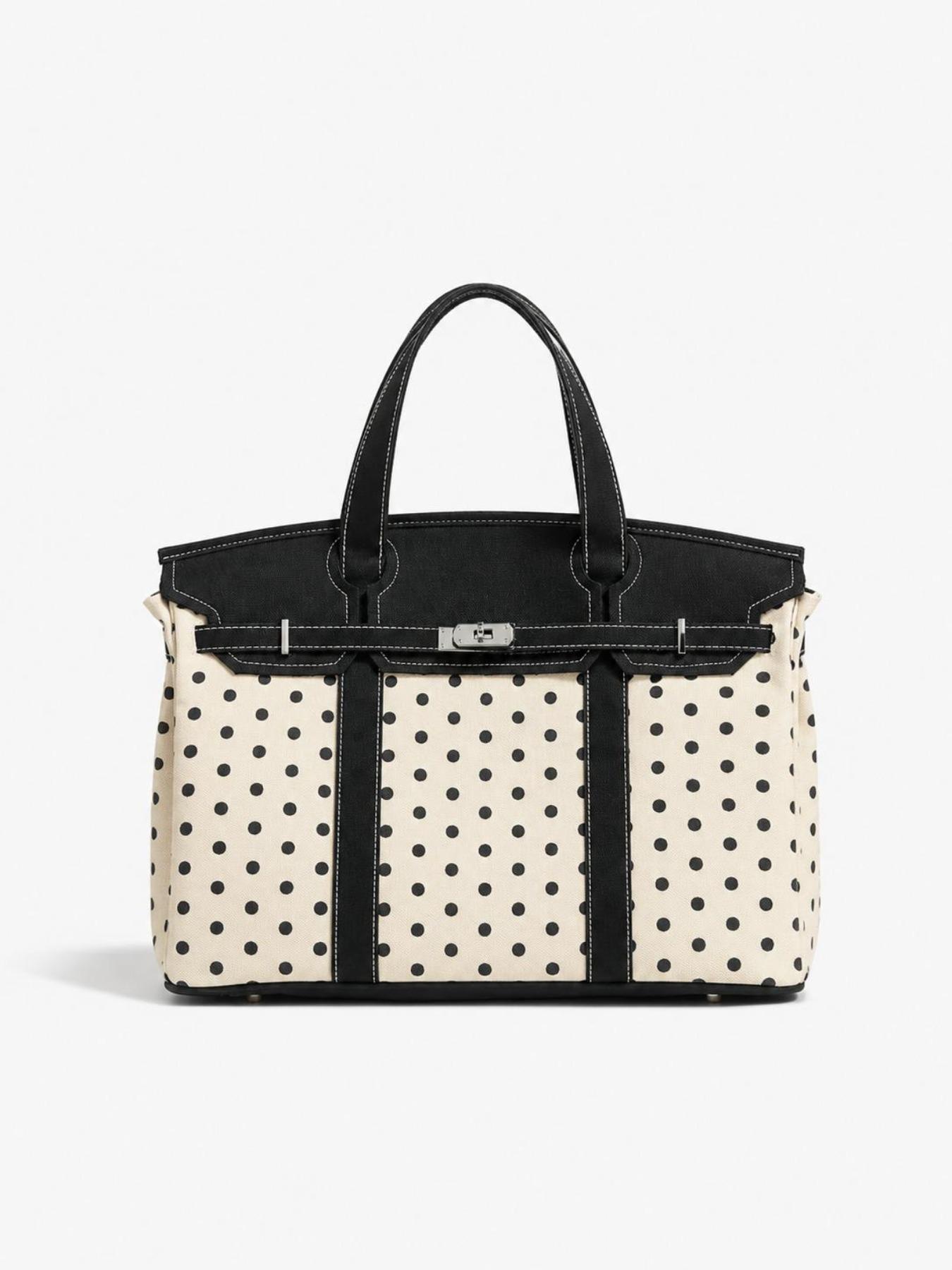 Canvas Polka Dot High-End Colorblock New Fashion Handbag, Casual Trendy Bag, Large-Capacity Commuter Tote Purse Bag, Versatile Fashion Accessory for Daily Use
