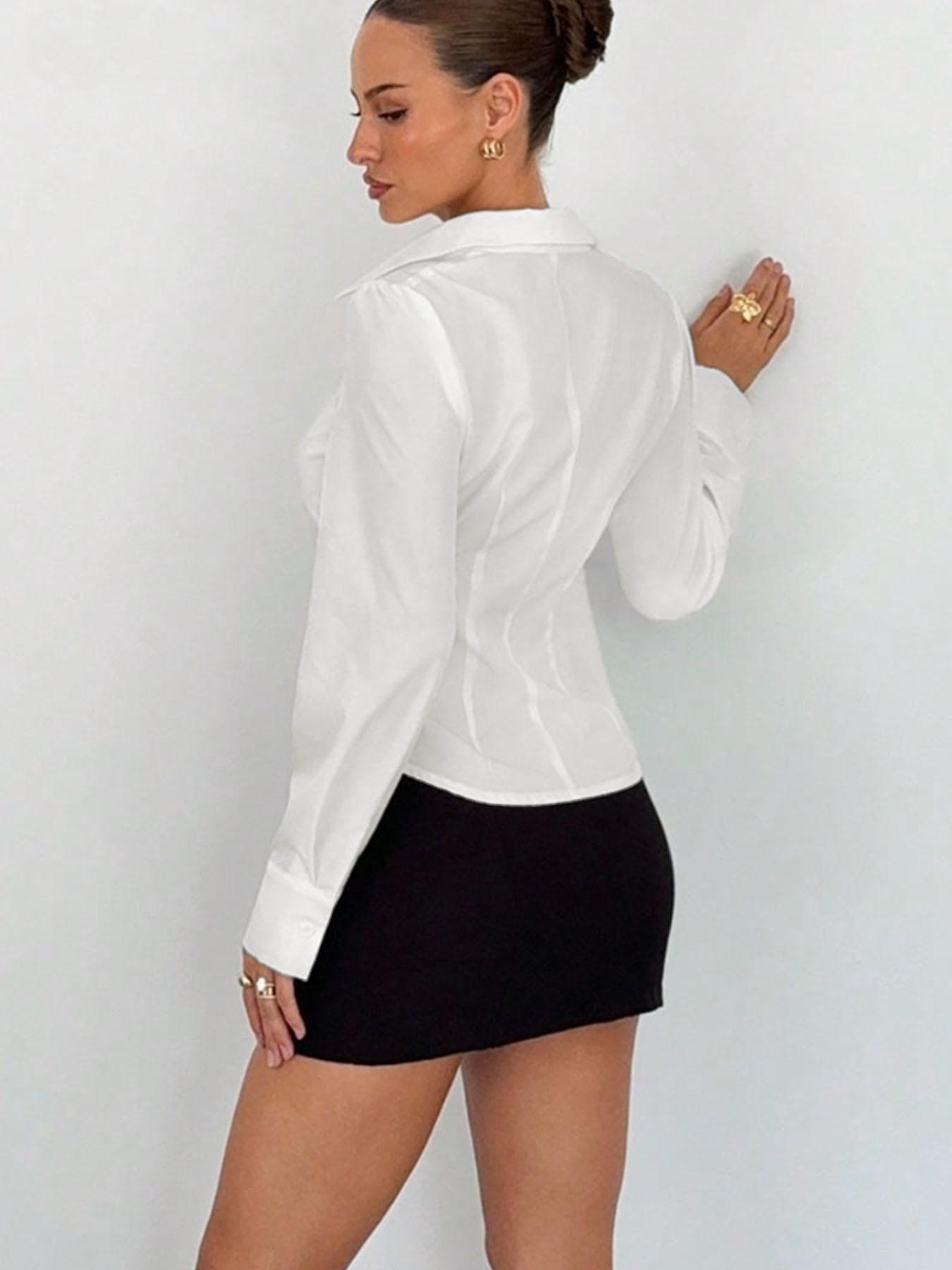 Women's Polo Neck Long Sleeve Top, Loose-Fitting Casual Style, Spring & Fall Fashion, Versatile Daily Wear, Comfortable Fit