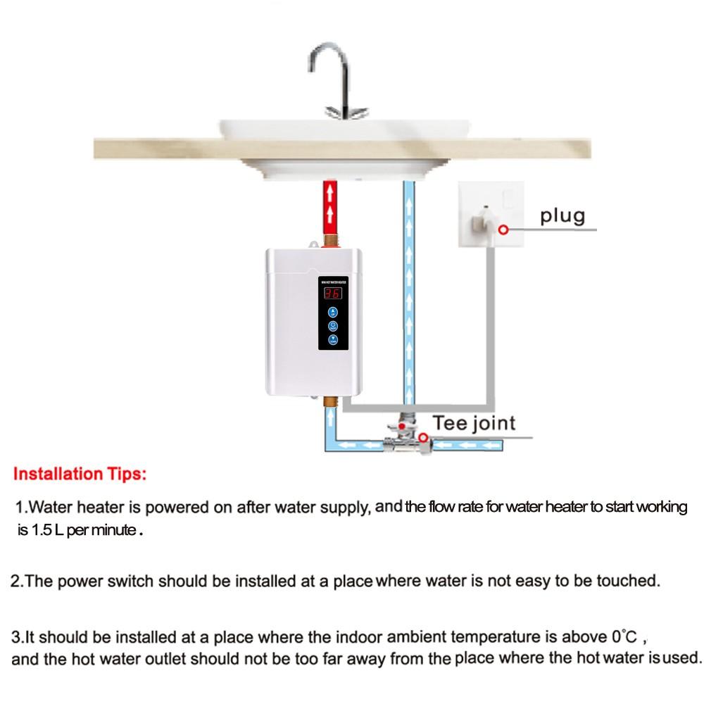 110v 3000w Instant Electric Water Heater, tankless, Under Counter, Ideal for Hand Washing, Energy Efficient, Compact Design