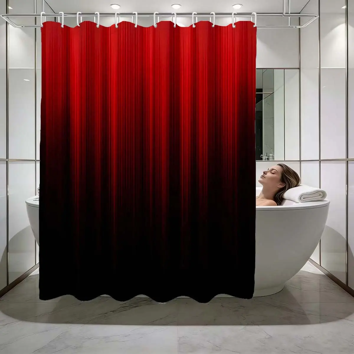 Fringe Print Shower Curtain Set, 12 Hooks, No Drilling, Modern Bathroom Divider, Home Decor, Gift for Friends and Family