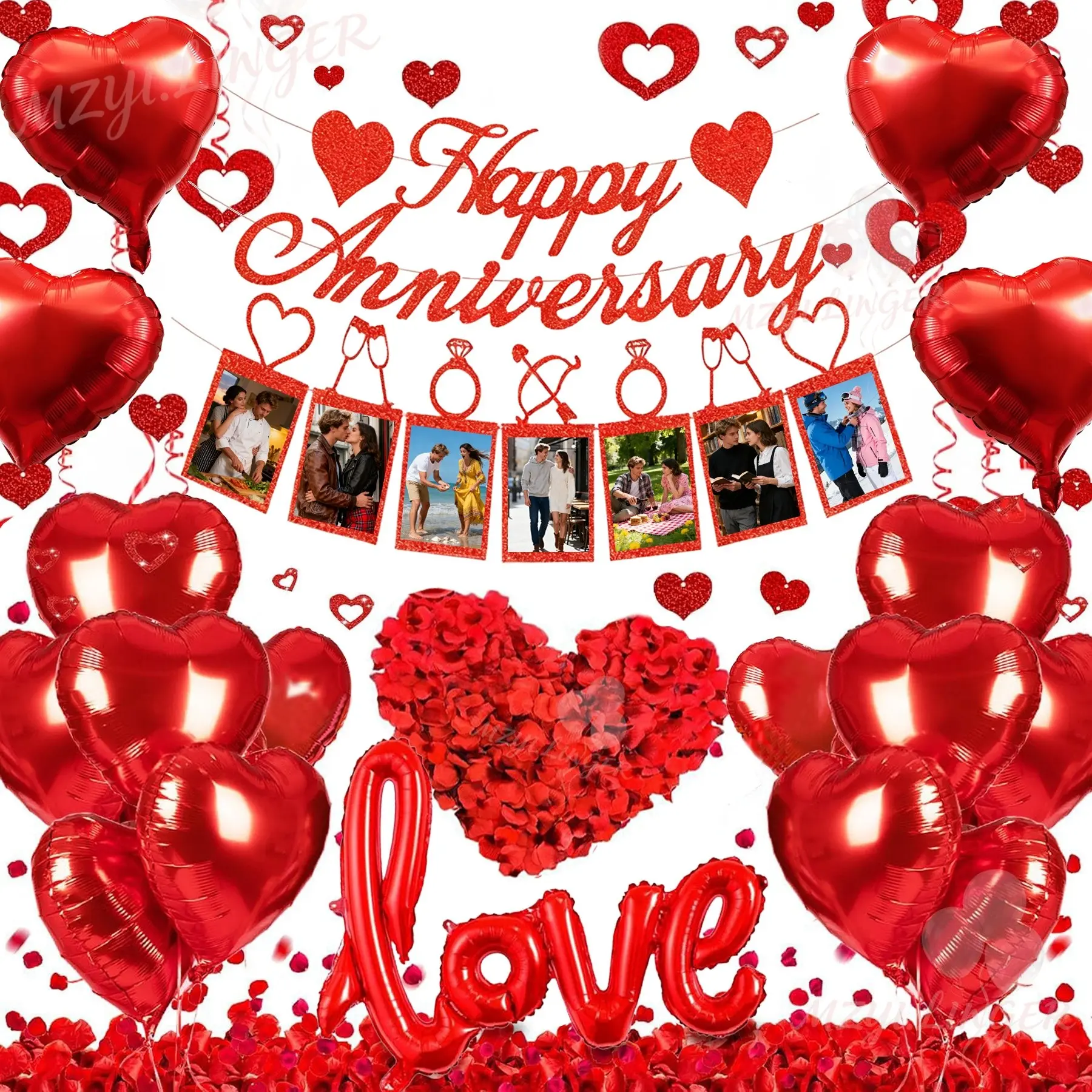 Anniversary Happy Balloon Set, Love Balloons, Photo Banner, Wedding Surprise Rose Petals, Romantic Decoration, Happy Anniversary Decorations