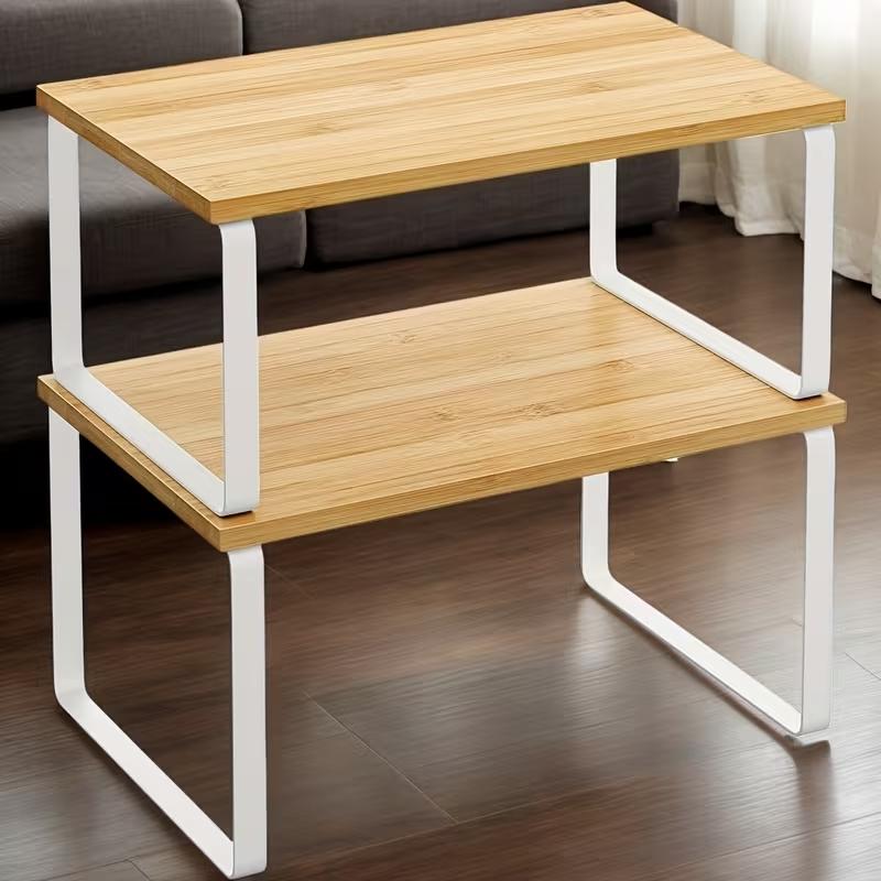 Wooden & Carbon Steel Kitchen Cabinet Organizer Set, Stackable Multi-Functional Storage Shelves, Non-Food Contact Safe Material