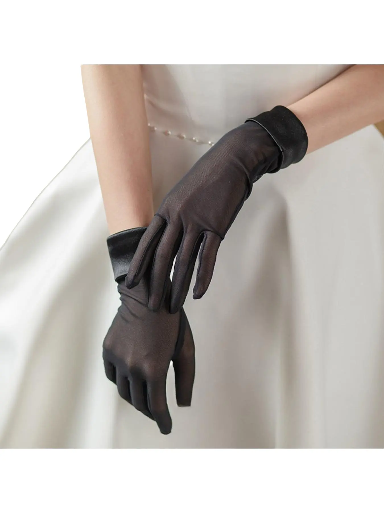 Simple elastic satin bridal gloves, retro lightweight lace gloves, wedding photography, dress accessories