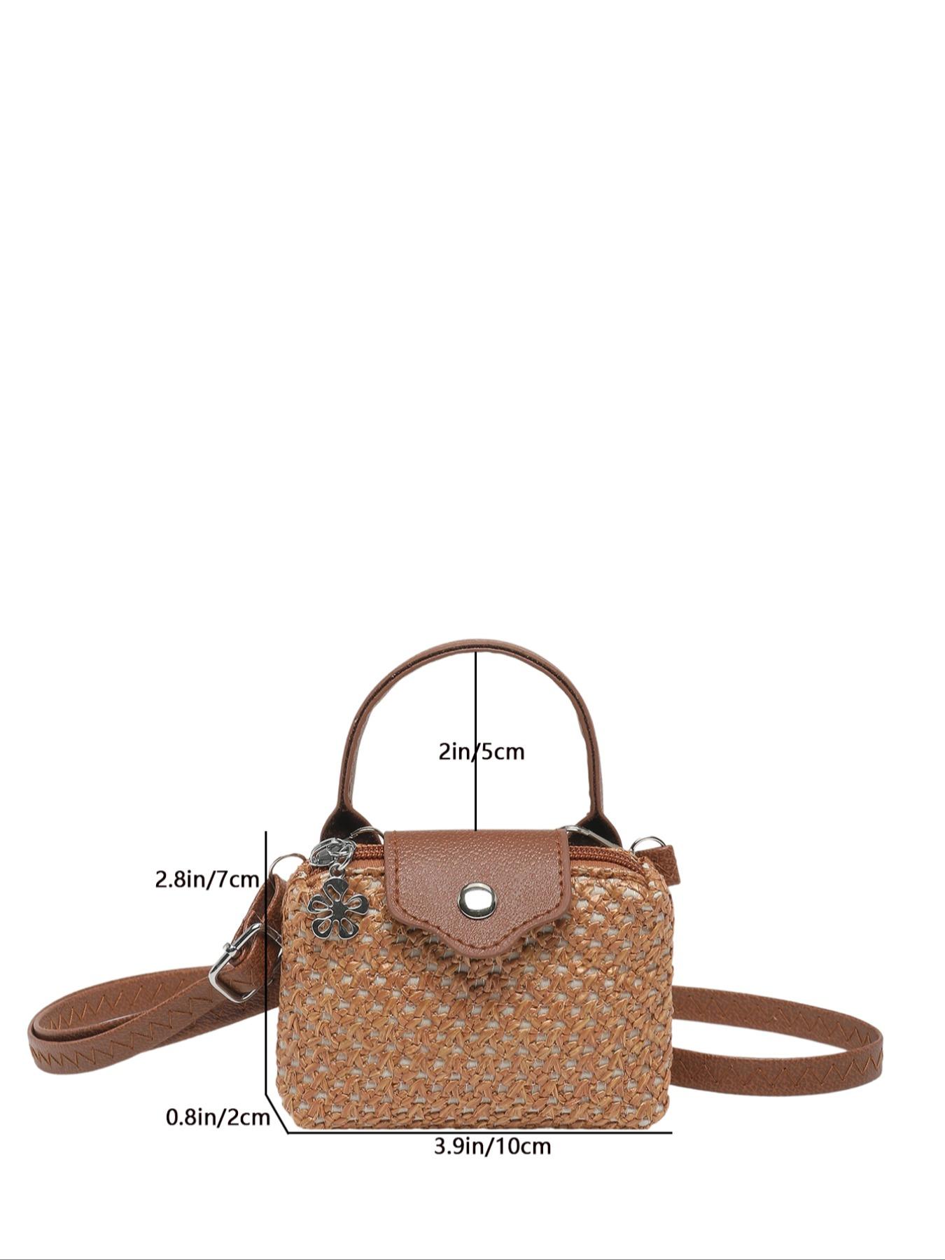 2026 New Straw Woven Leather Mini Bag, Flower Charm Handbag Crossbody Purse, Vacation Style Coin Purse, Fashionable and Stylish Accessory