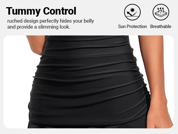 Holipick Women's Tummy Control One Piece Swim Dress Strapless Swimsuit Bandeau Skirted Bathing Suits